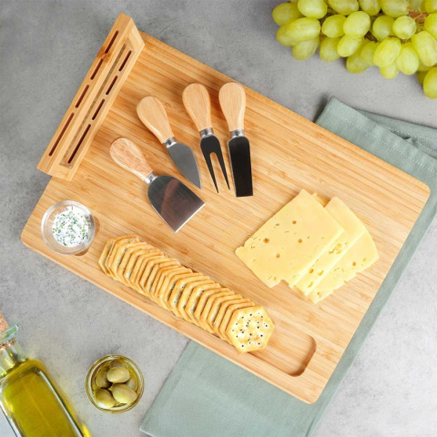 DESKA BAMBUSOWA Z PRZYBORAMI DO PODAWANIA SERÓW PRZEKĄSEK 139753