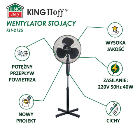 WENTYLATOR WIATRAK STOJĄCY PODŁOGOWY KINGCOOL KC-2125 czarny