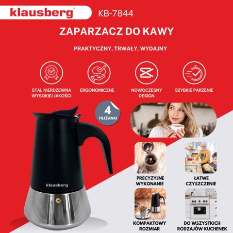 KAWIARKA ZAPARZACZ DO KAWY 200ml KLAUSBERG KB-7844 INDUKCJA