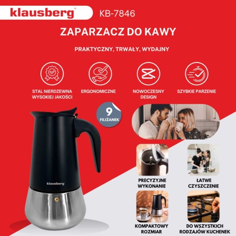 KAWIARKA ZAPARZACZ DO KAWY 450ml KLAUSBERG KB-7846 INDUKCJA