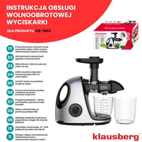 SOKOWIRÓWKA WYCISKARKA WOLNOOBROTOWA KLAUSBERG KB-7863