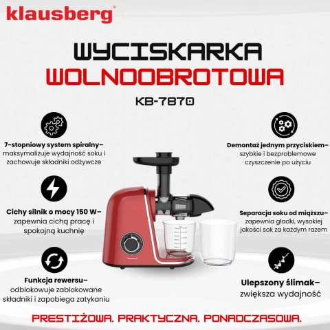 SOKOWIRÓWKA WYCISKARKA WOLNOOBROTOWA KLAUSBERG KB-7870