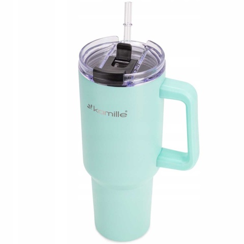 STALOWY KUBEK TERMICZNY TERMOS 1200ml Z RĄCZKĄ I SŁOMKĄ KM-2175