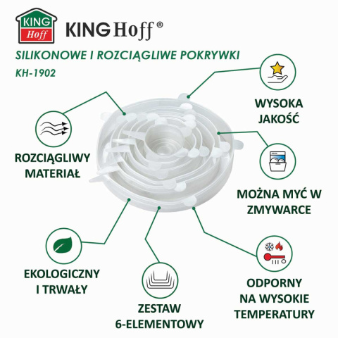 ZESTAW 6 szt. UNIWERSALNYCH POKRYWEK SILIKONOWYCH KINGHOFF KH-1902
