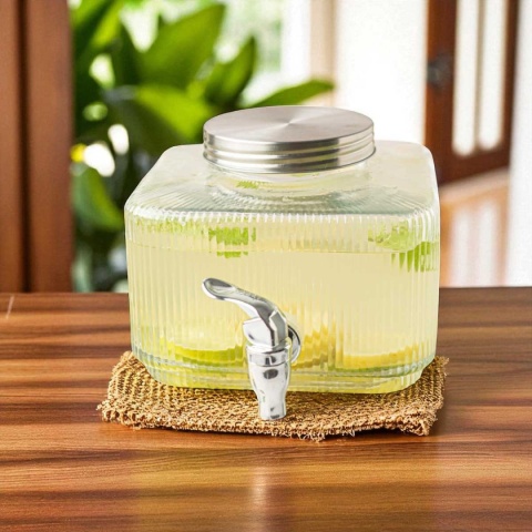 SŁÓJ SZKLANY 3l DO NAPOJÓW Z KRANIKIEM PŁASKI DO LODÓWKI