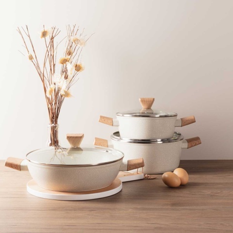 GARNEK MARMURKOWY PŁASKI 28cm Z POKRYWĄ BERGNER BG-34747 NATURALLY