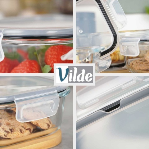 ZESTAW 4 SZKLANYCH POJEMNIKÓW NA ŻYWNOŚĆ Z POKRYWAMI I USZCZELKAMI 229236