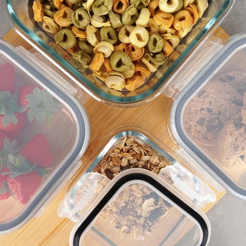 ZESTAW 4 SZKLANYCH POJEMNIKÓW NA ŻYWNOŚĆ Z POKRYWAMI I USZCZELKAMI 229236