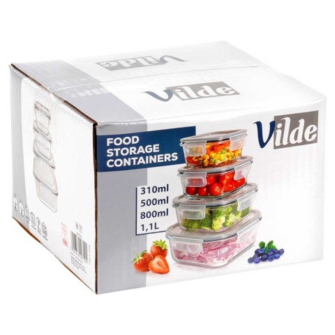 ZESTAW 4 SZKLANYCH POJEMNIKÓW NA ŻYWNOŚĆ Z POKRYWAMI I USZCZELKAMI 229236