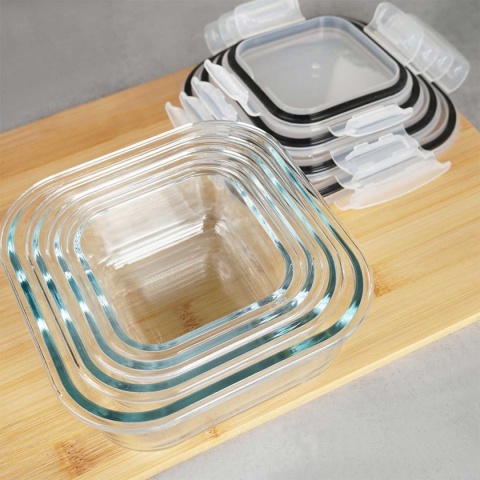 ZESTAW 4 SZKLANYCH POJEMNIKÓW NA ŻYWNOŚĆ Z POKRYWAMI I USZCZELKAMI 229236