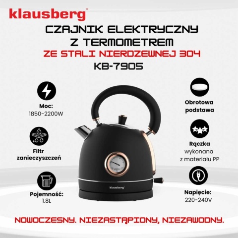 CZAJNIK ELEKTRYCZNY 1,8L Z TERMOMETREM KLAUSBERG KB-7905 RETRO