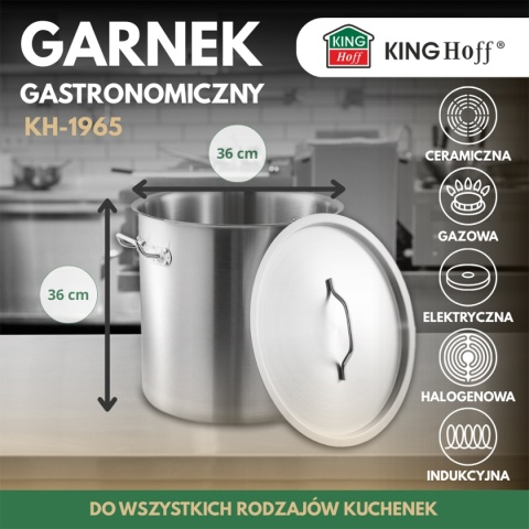 GARNEK GASTRONOMICZNY Z POKRYWĄ STALOWĄ 36L KINGHOFF KH-1965
