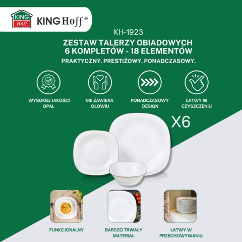 KOMPLET OBIADOWY TOPAZ DLA 6 OSÓB 18 ELEM. KINGHOFF KH-1923