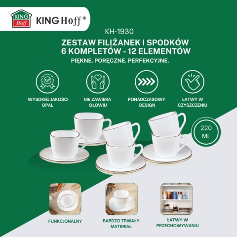 ZESTAW KAWOWOWY 6 FILIŻANEK ZE SPODECZKAMI KINGHOFF OPAL KH-1930