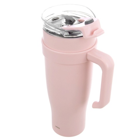 STALOWY KUBEK TERMICZNY TERMOS 1200ml Z RĄCZKĄ I SŁOMKĄ ORION 112283 RÓŻOWY