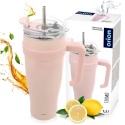STALOWY KUBEK TERMICZNY TERMOS 1200ml Z RĄCZKĄ I SŁOMKĄ ORION 112283 RÓŻOWY