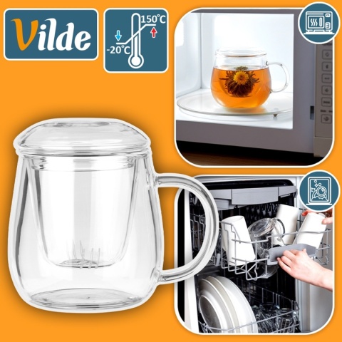 KUBEK SZKLANY 400ml Z ZAPARZACZEM I POKRYWĄ 139816