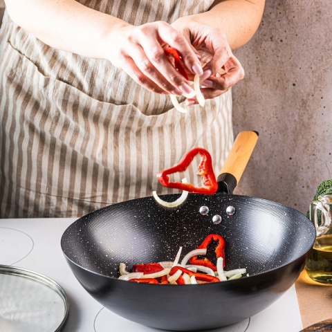 WOK Z POKRYWĄ Z POWŁOKĄ MARMURKOWĄ 30cm KINGHOFF KH-1984