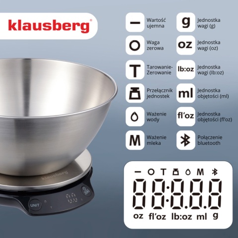 ELEKTRONICZNA WAGA KUCHENNA 5kg/1.8l KLAUSBERG KB-7939 Bluetooth