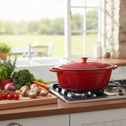 EMALIOWANA BRYTFANNA ŻELIWNA GĘSIARKA 6L HAGE CZERWONA