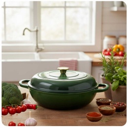 EMALIOWANY GARNEK ŻELIWNY PŁASKI 30cm 3L HAGE ZIELONY