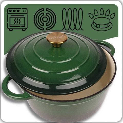 EMALIOWANY GARNEK ŻELIWNY 26cm 5L HAGE ZIELONY