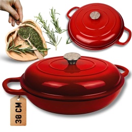 EMALIOWANY GARNEK ŻELIWNY PŁASKI 30cm 3L HAGE CZERWONY