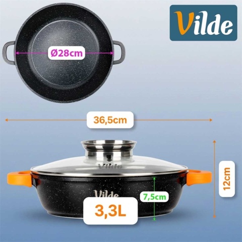 GARNEK GRANITOWY PŁASKI PATELNIA 3,3L 28cm Z POKRYWĄ Z AROMATYZEREM TERRUNA 199108