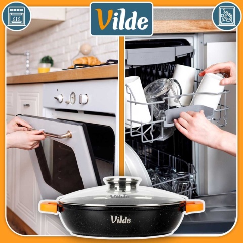 GARNEK GRANITOWY PŁASKI PATELNIA 4,7L 32cm Z POKRYWĄ Z AROMATYZEREM TERRUNA 199109