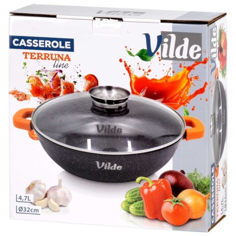 GARNEK GRANITOWY PŁASKI PATELNIA 4,7L 32cm Z POKRYWĄ Z AROMATYZEREM TERRUNA 199109