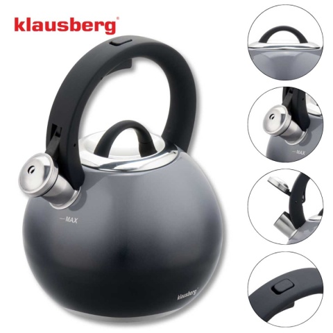 CZAJNIK STALOWY Z GWIZDKIEM 3L KLAUSBERG KB-7955 GRAFITOWY POŁYSK