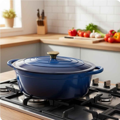 EMALIOWANA BRYTFANNA ŻELIWNA GĘSIARKA 6L HAGE NIEBIESKA