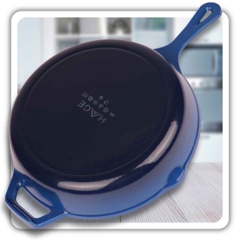 EMALIOWANA PATELNIA ŻELIWNA 26cm HAGE NIEBIESKA