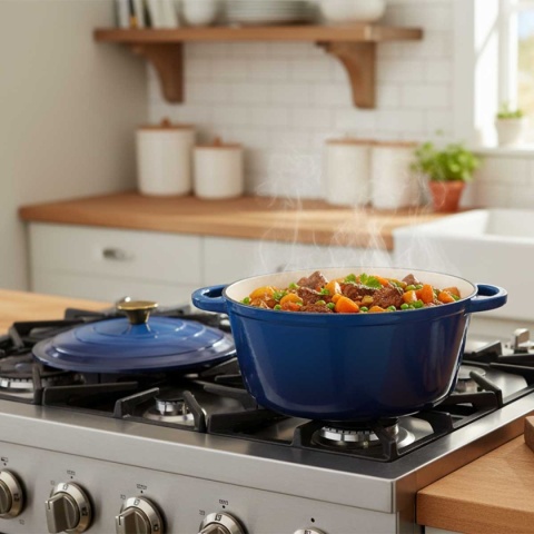 EMALIOWANY GARNEK ŻELIWNY 22cm 3L HAGE CZERWONY