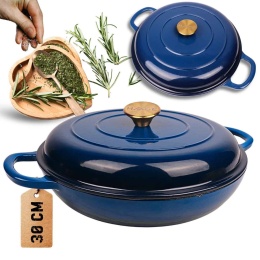 EMALIOWANY GARNEK ŻELIWNY PŁASKI 30cm 3L HAGE NIEBIESKI