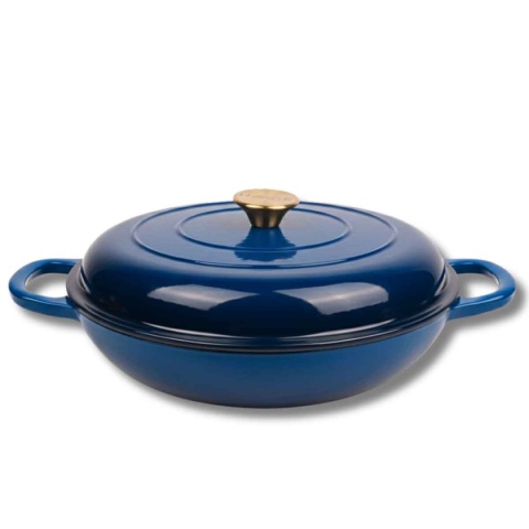 EMALIOWANY GARNEK ŻELIWNY PŁASKI 30cm 3L HAGE NIEBIESKI