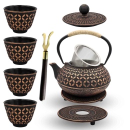 ZAPARZACZ ŻELIWNY DZBANEK ZŁOTY 900ml Z FILTREM i FILIŻANKAMI PREZENT