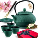 ZAPARZACZ ŻELIWNY DZBANEK ZIELONY 1,4L Z FILTREM i FILIŻANKAMI PREZENT