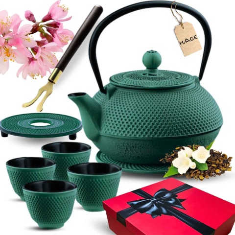 ZAPARZACZ ŻELIWNY DZBANEK ZIELONY 1,4L Z FILTREM i FILIŻANKAMI PREZENT