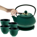 ZAPARZACZ ŻELIWNY DZBANEK ZIELONY 900ml Z FILTREM i FILIŻANKAMI PREZENT