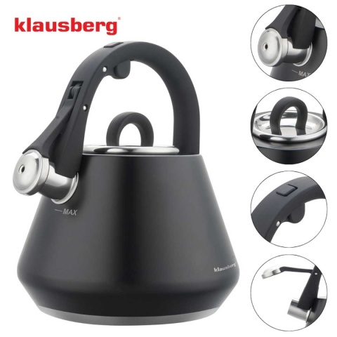 CZAJNIK STALOWY Z GWIZDKIEM 2,5L KLAUSBERG KB-7948 CZARNY