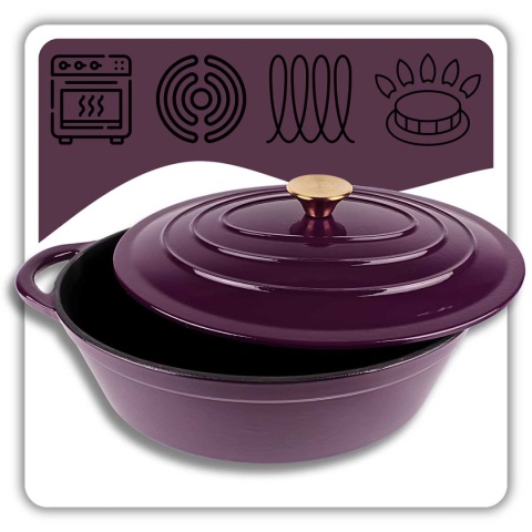 EMALIOWANA BRYTFANNA ŻELIWNA GĘSIARKA 6L HAGE EGGPLANT