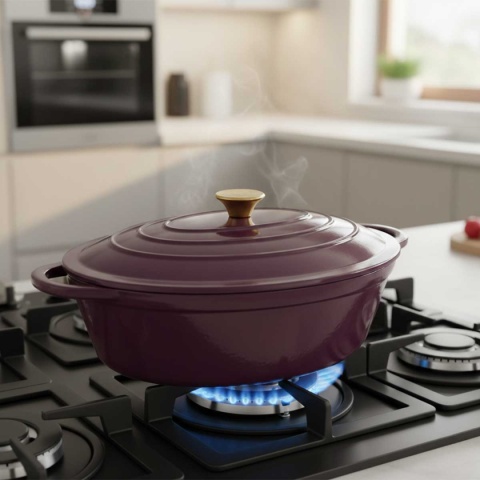 EMALIOWANA BRYTFANNA ŻELIWNA GĘSIARKA 6L HAGE EGGPLANT