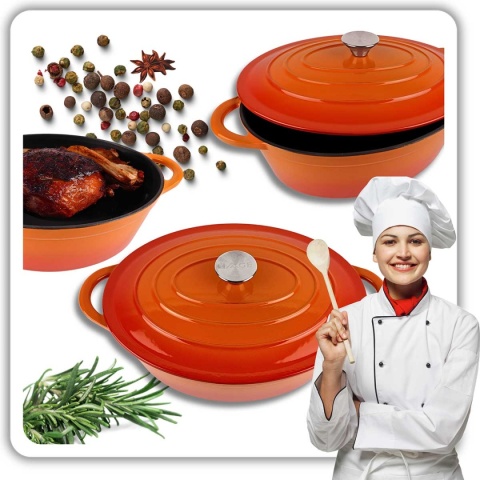 EMALIOWANA BRYTFANNA ŻELIWNA GĘSIARKA 6L HAGE ORANGE