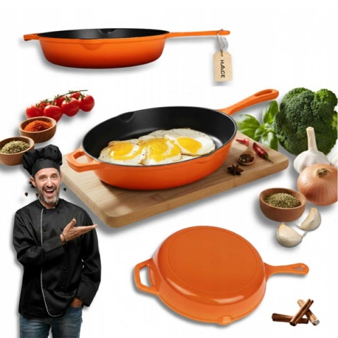 EMALIOWANA PATELNIA ŻELIWNA 26cm HAGE ORANGE