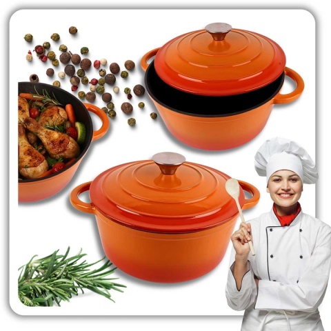 EMALIOWANY GARNEK ŻELIWNY 24cm 4L HAGE ORANGE