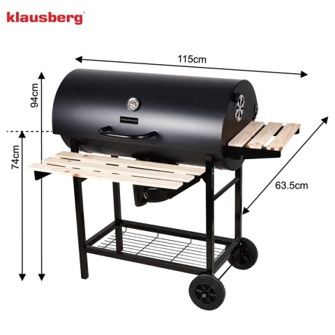 DUŻY GRILL WĘGLOWY NA KÓŁKACH Z PÓŁKAMI KLAUSBERG KB-9033