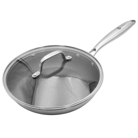 PATELNIA STALOWA Z POKRYWKĄ 28cm POWŁOKA PLASTER MIODU 5556