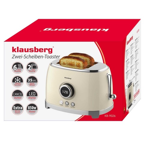 TOSTER OPIEKACZ NA 2 KROMKI WYŚWIETLACZ LED KLAUSBERG KB-9025 RETRO