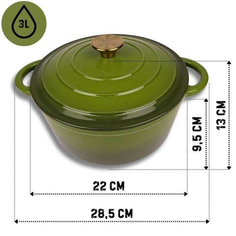 EMALIOWANY GARNEK ŻELIWNY 22cm 3L HAGE OLIWKOWY